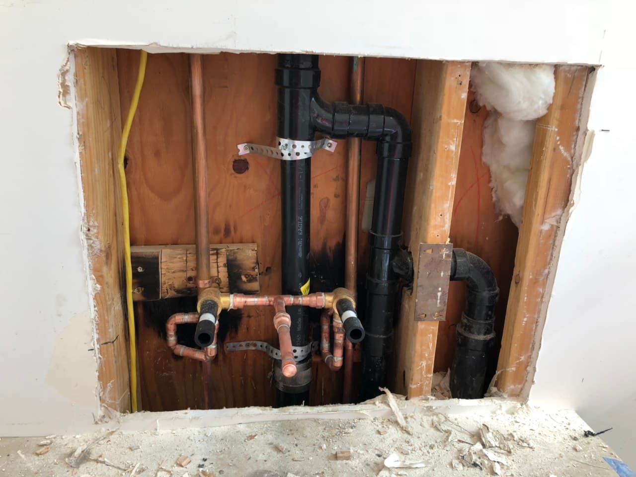 Whole-house repipe, recent Los Angeles job | A+ Electric & Plumbing Whole-house repipe in progress in Los Angeles: new copper supply and ABS drain lines installed by A+ Electric & Plumbing.